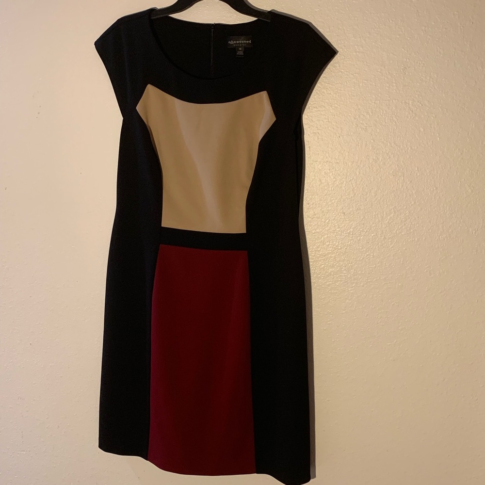 Connect apparel red, beige , and black dress